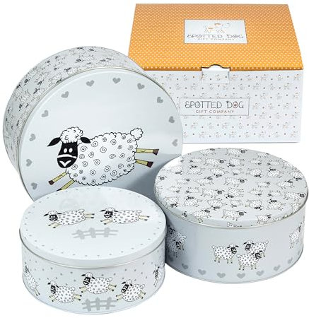 SPOTTED DOG GIFT COMPANY Keksdose Metall, Plätzchendose Set, 3-teilig Gebäckdose Rund für Gebäck Kuchen Kekse, Klein Mittel Groß Keksdose Weihnachten mit Schafe Motiv, Schwarzes Schaf Geschenke