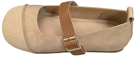 Mary Jane - Zapatos planos para mujer, cómodos, elegantes, informales, clásicos, antideslizantes, punta redonda, mocasín, informales, ligeros, suaves, zapatos de salud, beige, 38 EU