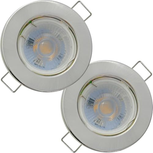 2er Set Flache MCOB LED Modul Einbauleuchten | Farbe Edelstahl gebürstet | 5W | 230V | Starr | Klemmring | LED Spots für die Decke bei wenig Einbautiefe | Wohnzimmer | Küche | Schlafzimmer usw.