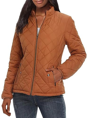 Chaqueta acolchada para mujer sin capucha - Chaqueta de transición para mujer de talla grande, chaqueta de invierno cálida con cremallera, forro de plumón con 2 bolsillos con cremallera, cuello alto