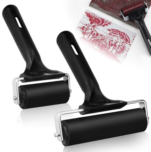 ZFOEFO 2PCS Rouleau Encreur Caoutchouc, 6/10cm Rouleaux Encreur de Peinture Rouleau Brayer Rouleau Linogravure Rouleau d'art en Caoutchouc Rouleau de Gravure en Caoutchouc pour Art Peint Impression