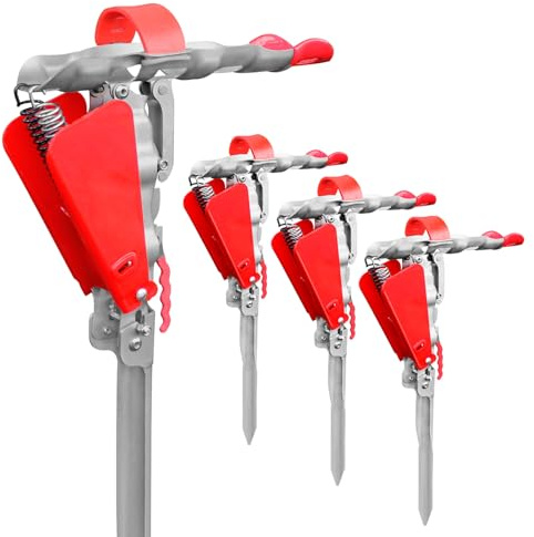 Shackcom Automatic Spring Fishing Rod Holder, 4 Pack Stainless Steel for Ground Support Brackets, Adjustable Sensitivity & Folding Fish Pole Rack