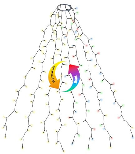 SALCAR Guirnalda Luminosa para Árbol de Navidad 1,5m con Corona y 8 Guirnaldas Blanco Cálido & Multicolor, 200 LEDs Funda Iluminada para Árbol de 90cm a 150cm, Decoración Interior Exterior