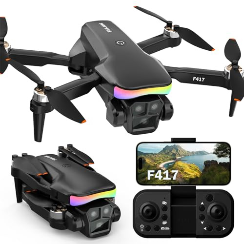 Drone con Telecamera 1080P HD per Adulto Principianti, Doppia Fotocamera Regolabile 90°, LED, Batteria Modulare, Controllo APP, Decollo/Atterraggio 1 Tocco,Borsa Inclusa,Meno di 249g
