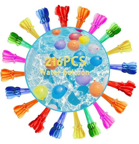 216Pcs Water Balloons for Kids Easy Fill,12 Bunch of Water Balloon Self Sealing Rapid Fill,Colorful Splash Water Balls Bombs for Kids Adults Outdoor Beach Family Gatherings Pool Party Fight Water Toy