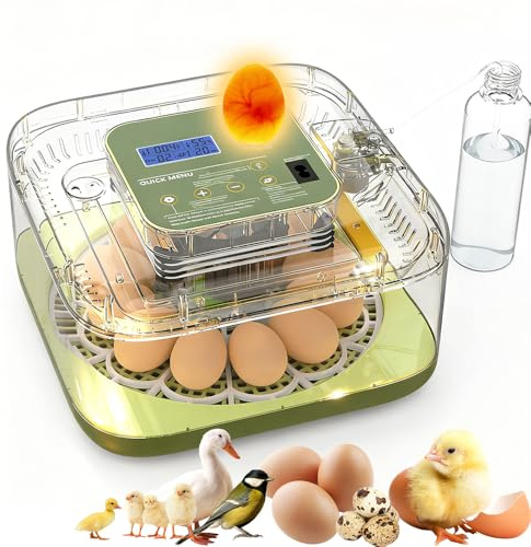 XOTTI Incubator for Hatching Egg, 12 Egg Incubators with Temperature and Humidity Control, Automatic Turner, Candler, 360° Viewing for Dry Hatch Chicken, Duck, Quail, Goose, Parrot and Pigeon