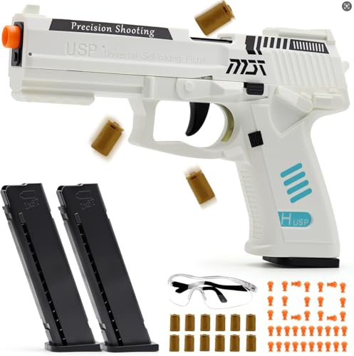 Spielzeug Pistole, mit 100 Kugeln & 12 Hülsen, Automatischer Hülsenauswurf, Auto-Lade-Rückstoßpistole für Schießspiele, Geschenk für Kinder Jungen Mädchen
