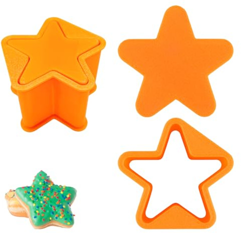 Sinbana 2 Set Stampi per Cake Pop a Forma Stella, Tagliapasta e Spingi Cake Pop Set Strumenti Forno in Plastica Stampati in 3D per Feste Compleanno Matrimoni Dessert e Cucina Casa (Arancione)