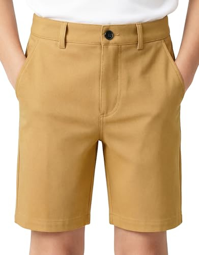 Hoseay Shorts Scolaires Garçons sans Repassage Short Uniformes 11-12, Kaki