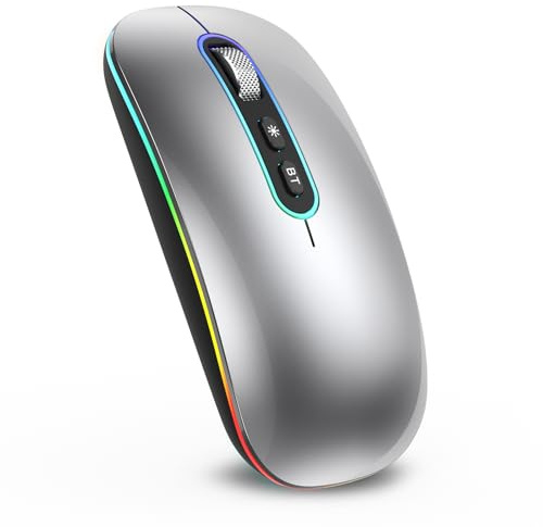 cimetech Souris sans Fil Rechargeable, Souris Bluetooth 5.1 USB 2.4GHz, 1000-1200-1600 DPI Réglable, Compatible avec MacBook/Tablette/iPad/Ordinateur Portable/PC/Notebook - Gris
