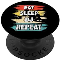 Eat Sleep DJ Repeat Retro Tocadiscos DJ PopSockets PopGrip Adhesivo