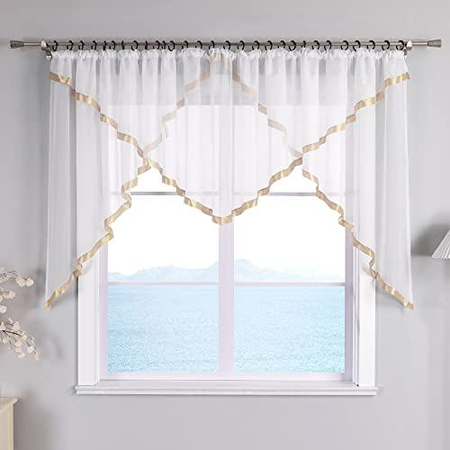 ESLIR Fönstergardin med veckband gardiner kök voile sand 145 x 300