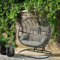 Dawsons Living Vienna Hanging Double Egg Chair - Outdoor and Indoor Rattan Weave Swing Hammock - with Hanging Stand (Black)
