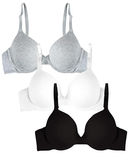 Fruit of the Loom Smooth Cotton T-Shirt Bra-Ultra-Soft, Flexible, and Invisible Under Tees Soutien-Gorge, Opaque, Noir/Blanc/Gris chiné, 80C (Lot de 3) Femme