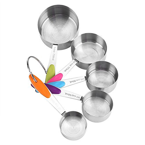 Lot de 5 Cuillères, 5pcs/set Stainless Steel Measuring Cups Kit Sugar Doseuses Mesure Tasses en Inox avec Poignée Antidérapante Ergonomique Outil Cuisine Ustensile pour Les Céréales Epices Sucre Sel