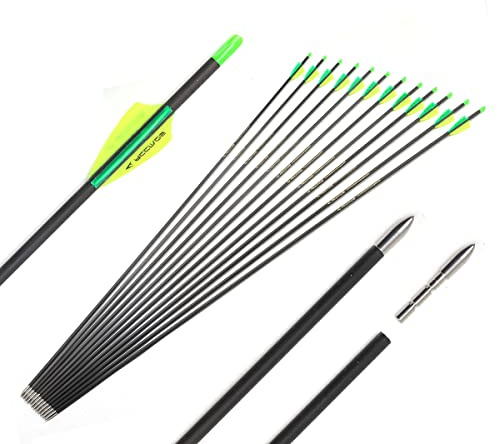 ACCMOS 24pz Tiro con Arco ID 4.2mm Spine 800 Flechas de Carbono para Arcos Recurvos Arco Compuesto Tiro Flechas de Práctica (30inch, Spine 800)