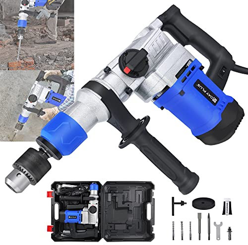 6-Speed Rotary Hammer Drill Kit - SDS Impact Drill, Demolition Breaker, 360° Rotating Handle for Wood, Steel, Concrete, Masonry
