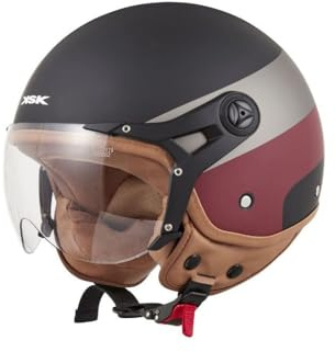 KSK casco jet SEVEN negro y rojo – homologado ECE R 22.06 – talla XL (61cm) – calota de ABS