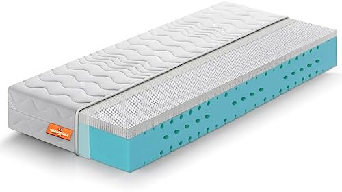 Marcapiuma Einzelmatratze Essential Latex Gel 80x195 h 21 cm Härtegrad H3 Mittel/Fest Orthopädische Kaltschaummatratze 9 Zonen Komfort Abziehbar Bezug Öko-Tex gegen Milbe Atmungsaktiv Made in Italy