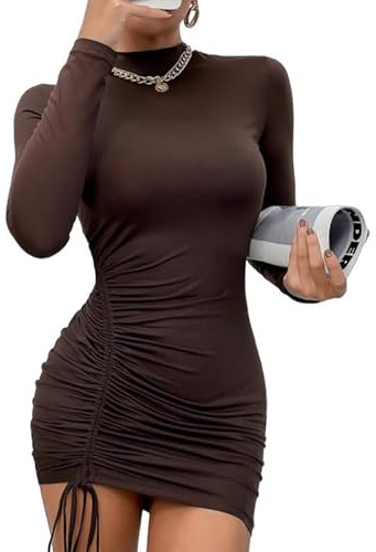 Rongseng Vestito Donna Elegante Maniche Lunghe Sexy Mini Abito Elasticizzato Aderente Abiti Casual Bodycon Dress Solid Vestiti de Discoteca Sera Cocktail Party Tubino Autunno Inverno
