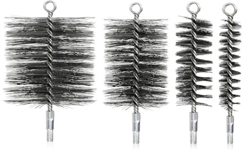 CAUTIOUS 4PCS Brosse de Ramonage Cheminée, Kit Ramonage Poele Pellet Brosse de Chaudière Métallique Hérisson Ramonage INOX pour Un Nettoyage Efficace, Ø 30/50 / 80 / 110mm, Longueur 18,5mm