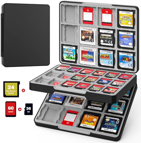 MoKo 60 Game Card Case for Nintendo Switch 2 / Switch OLED / 3DS / 3DSXL, Portable Storage Holder Case for 60 Switch 2 Game Cartridges & 24 3DS Card & 36 Micro SD Cards, Black