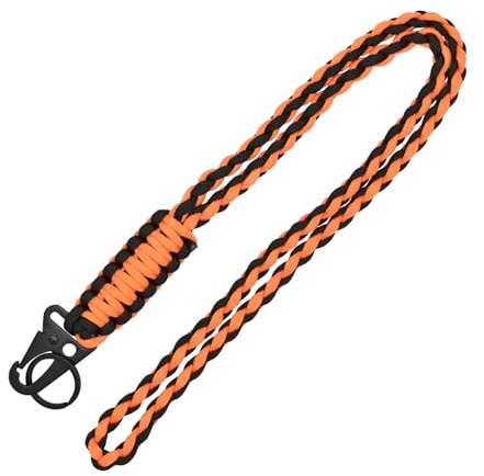 PAITOK Corde Paracorde robuste de pour hommes et femmes, Lanière de porte-clés tressée colorée pour clés, carte d'identité, badge, téléphone, appareil photo, activités de plein air (Noir Orange)
