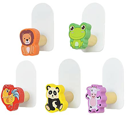 ALEOHALTER Selbstklebende Kinder-Kleiderhaken, bunte Handtuchhaken, multifunktional, Cartoon-Tiermuster, Wandhaken, Kinder-Kleiderhaken für Handtuch, Kleidung, Rucksäcke und Hüte (Größe: Cartoon), 5