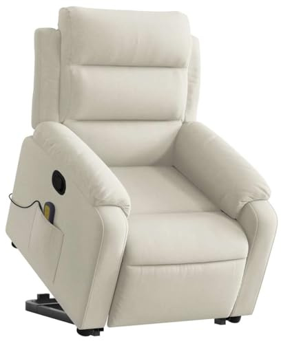 vidaXL Fauteuil de Massage Inclinable, Chaise de Relaxation avec Dossier, Siège avec Accoudoirs, Fauteuil TV de Salon, Moderne, Crème Velours