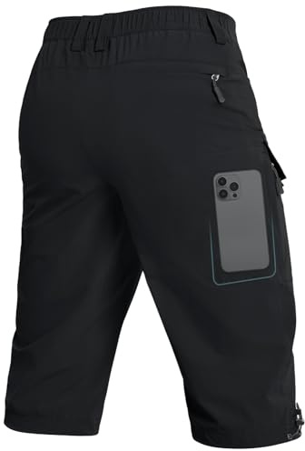 Moosehill 3/4 korta byxor-herrcargo-bermuda-utomhusshorts herr 6 fickor lätta vattentäta cargobyxor vandringsbyxor arbetsbyxor män kort Mtb utomhus sport sommar activewear shorts, svart, XXL