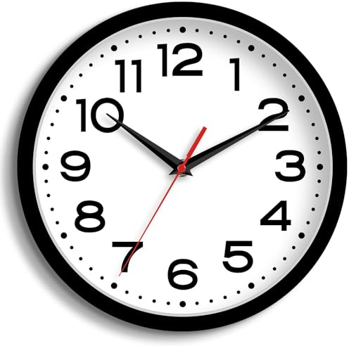 Roymnie Wall Clock Silent Non-Ticking Modern Clock Battery Operated 8 Inch Small Classic Analog Decorative for Classroom, Living Room, Office, Bedroom, School, Hotel (Black)