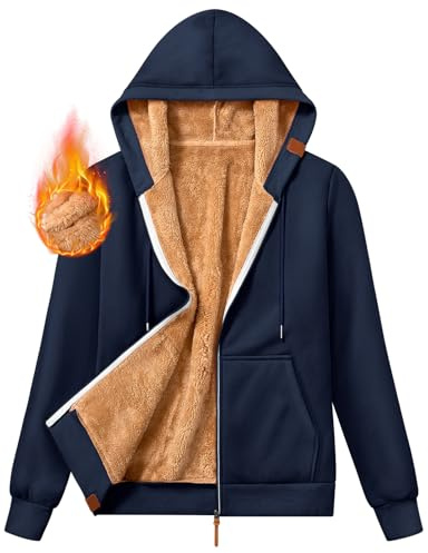 Xnova Felpa Donna con Cappuccio Manica Lunga Invernale Confortevole, Calda Cappotto Hoodie in Pile con Tasche Tuta Felpata Personalizzata Giacca Sweatshirt Felpe con zip Pullover (Blu, L)