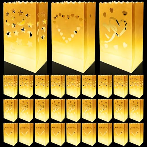30 Stk Lichttüten, Lichtertüten, Weiße Kerzentüten Lichtertüten, Lichtertüten Geburtstag, Lichtertüten Kerzentüten für Weihnachten, Straßenfest, Dekor, Halloween, Straßenfest,Hochzeit