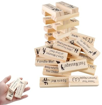 Judy1980 Super Naughty Block Tower Game for Couples, Valentine Tumbling Tower Stacking Blocks Game, Wooden Stacking Blocks Date Night Activity & Party Game (48PCS)