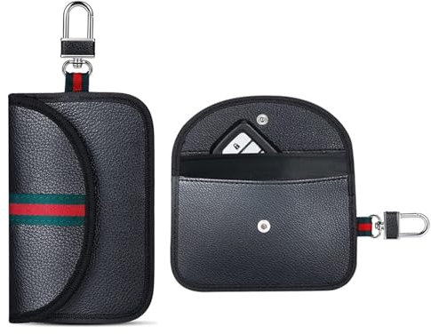 Key Signal Blocker Pouch, 2 Pack Faraday Pouch for Keys, RFID Protection, Anti-Theft Keyless Entry, Remote Fob Bag, Car Security Gifts Set (Black)