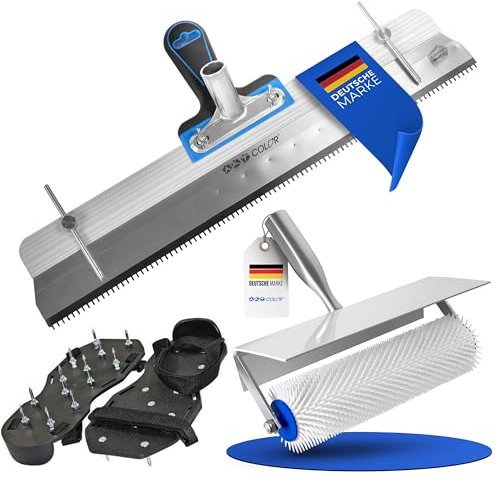 Rakel-Set für Bodenbeschichtung & Ausgleichsmasse - Stehrakel, 25cm Entlüftungswalze und Nagelschuhe