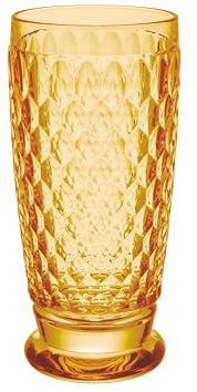 Villeroy & Boch Boston Saffron Long Drink Glass, Set of 4, 13.5 oz, Crystal Glass for Cocktails, Made in Germany, Dishwasher-Safe, Yellow