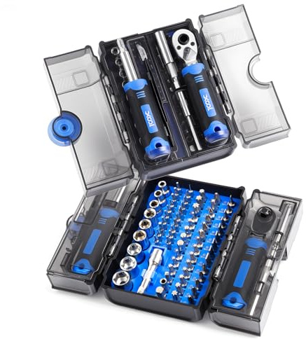 XOOL Juego de Destornilladores de Carraca 78 en 1, Kit de Herramientas de Precisión Multifuncional con 41 Puntas, Vasos de 6,35 mm, Herramientas Magnéticas para Electrónica, Hogar y Bricolaje