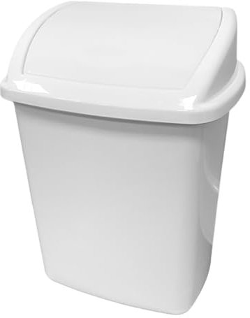 Chabrias 40 Litre White Plastic Swing Lid Bin, Compact Rubbish Waste Bin for Kitchen, Bathroom, Office or Home, Durable, Easy to Clean, Lightweight Trash Can Single Bin with Swing Lid