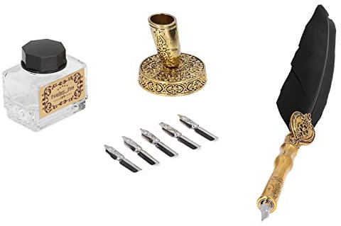 ZJchao Federstift und Tintenset, Federstift und Edelstahl mit Exquisitem Musterstift für die Kalligraphiepraxis (BLACK)