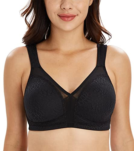Lemorosy Reggiseno Minimizer Donna Coppe Piene Senza Ferretto(6C,Nero)