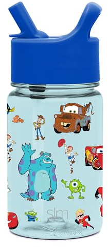 Simple Modern Disney Kids Water Bottle Plastic BPA-Free Tritan Cup with Leak Proof Straw Lid | Reusable and Durable for Toddlers, Girls and Boys | Summit Collection | 12oz, Pixar Pals
