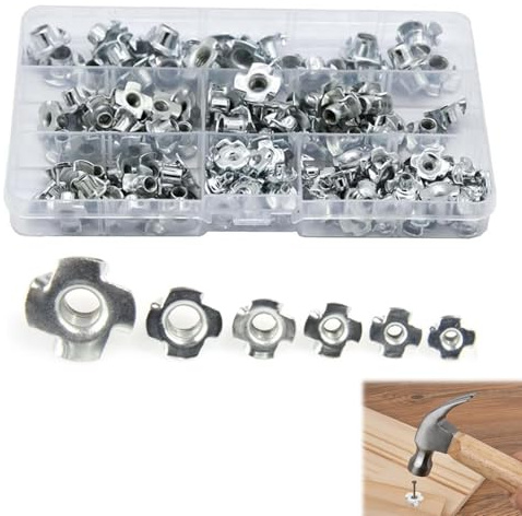 T Dado Filettato,T-nuts Dadi a Quattro,Dadi a Percussione,Dado Zincato a Quattro Griffe,Dadi a T a 4 Punte,Dado a Quattro Punte Guida,Dadi a T con 4 Punte a Percussione con Scatola Plastica