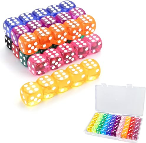 50 Pieces Dice Set, 16mm Round Corner Dices with Box, 10 Colours Dice Sets for Board Games Dice Gamces Math Teaching