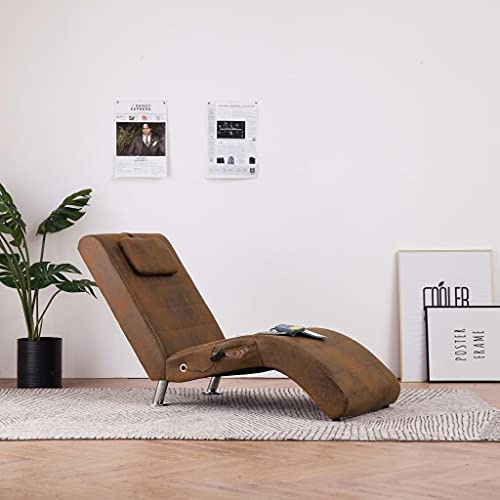 Ziaphsol Massage Chaiselong med kudde brun i mockautseende, ergonomisk relaxsäng med värmefunktion, 5 massagelägen, fjärrkontroll, stålben, för vardagsrum och läshörn