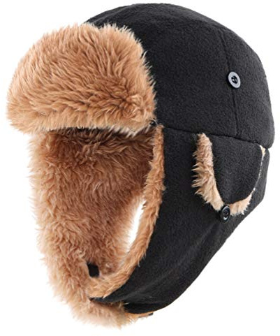 Connectyle Kids Fleece Trapper Hat with Earflap Sherpa Lined Warm Winter Hats Trooper Cap M Black