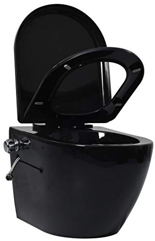 Tidyard Toilette Senza Bordo Sospesa con Funzione Bidet Ceramica Nera,Gabinetto a Muro,Vaso WC Sospeso,Vaso WC a Muro,Vaso Bagno Ceramica,Vaso Bagno Sospeso