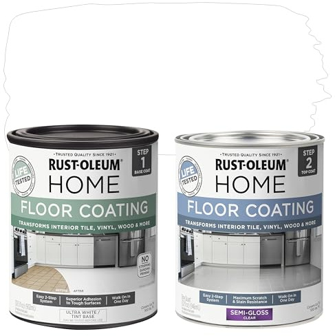 Rust-Oleum 367598 Home Interior Floor Coating Kit, Semi-Gloss Ultra White