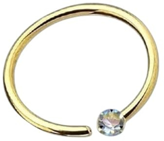 Ringe Piercing de oro auténtico 750 para el cuerpo, la nariz, anillo para la nariz, oro 750 y diamante auténtico, tamaño: 0,6 x 8 x 1,4 mm, íntimo, tragus, hélix, septum, moderno, extravagante