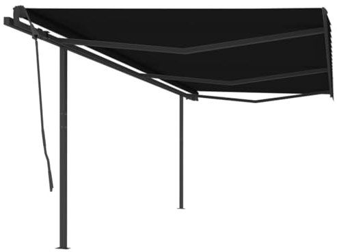 vidaXL Gelenkarmmarkise Automatisch mit Pfosten Markise Sonnenmarkise Balkonmarkise Sonnenschutz Sichtschutz Terrasse Garten 6x3,5m Anthrazit